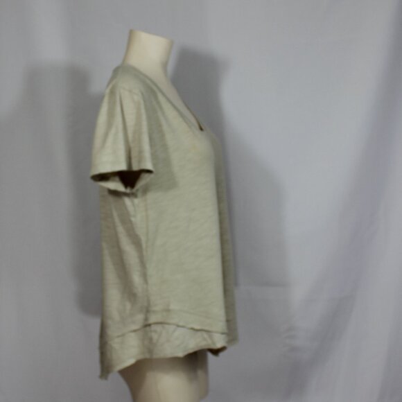 CHRLDR Ava T-Shirt In Taupe With Raw Edge Layered Hem beige size Large - Picture 3 of 8